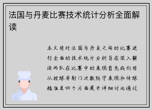 法国与丹麦比赛技术统计分析全面解读